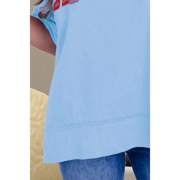 AMERICA Sequin Round Neck Half Sleeve T-Shirt - Picture 3 of 3